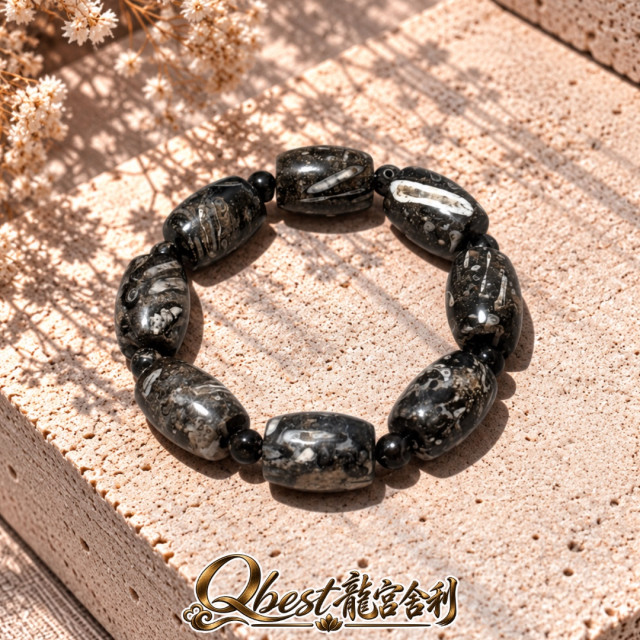 精品碳化舍利黑龍桶珠 #Q0100