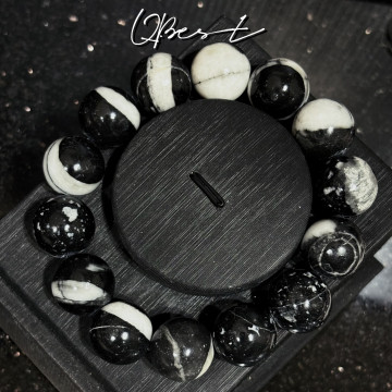 黑金鋼手珠帶白色共生